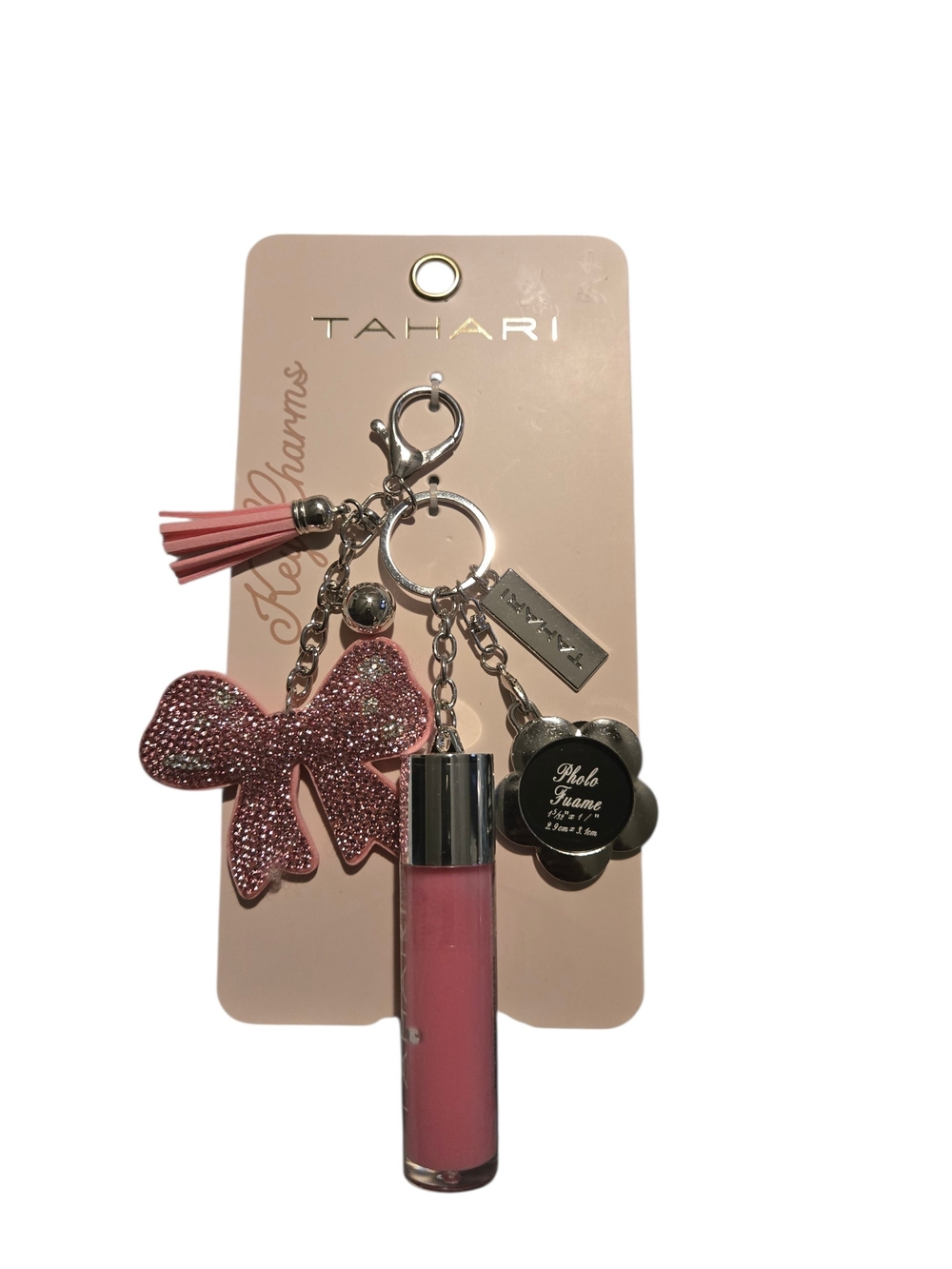 Tahari Pink Bow & Lip Gloss Keychain Charm NWOT